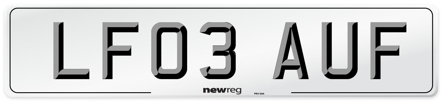 LF03 AUF Number Plate from New Reg